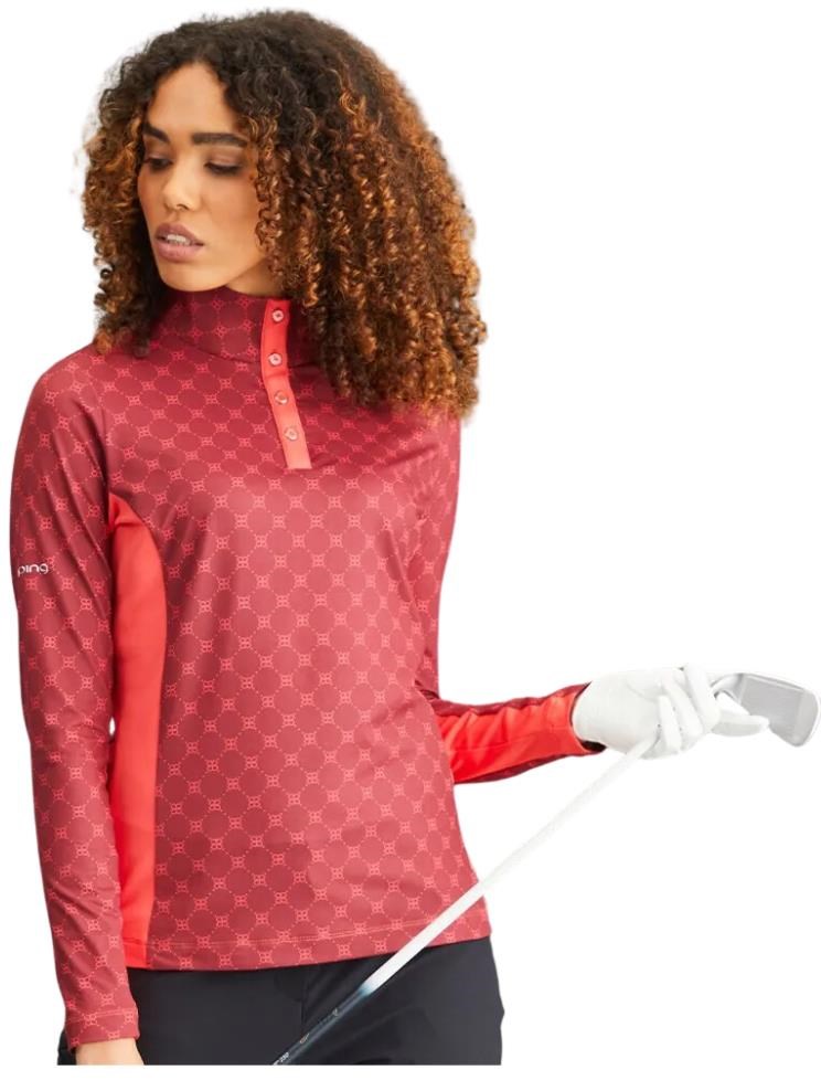 PING Lolette Printed Damen Poloshirt, tibetan red multi/cayenne