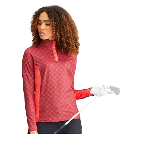 PING Lolette Printed Damen Poloshirt, tibetan red multi/cayenne