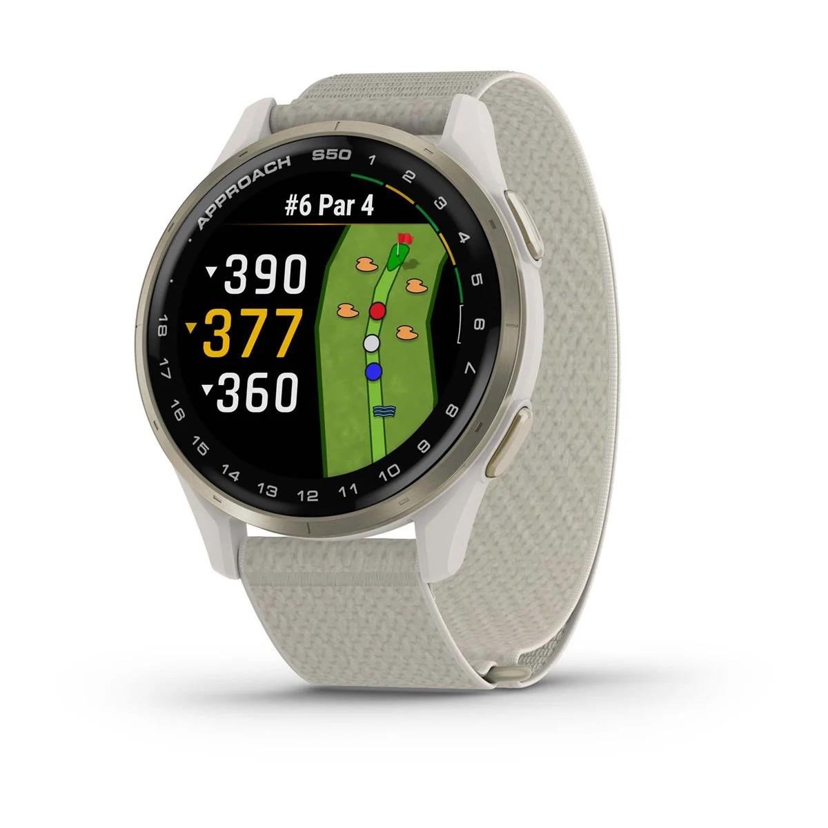 Garmin Approach S50 GPS Golfuhr, ivory nylon/cream gold aluminium