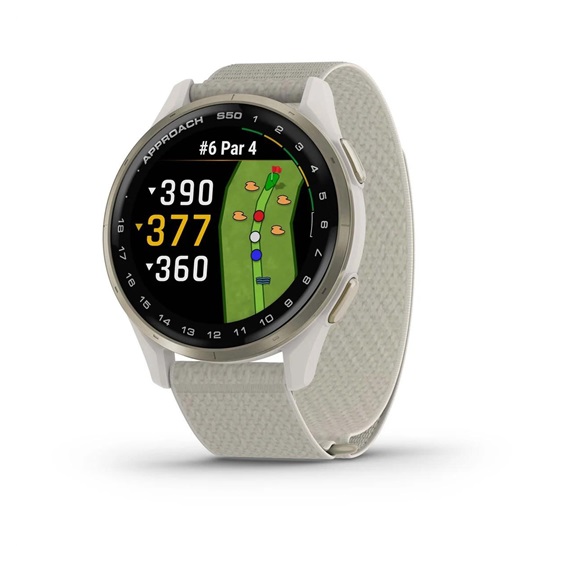 Garmin Approach S50 GPS Golfuhr, ivory nylon/cream gold aluminium