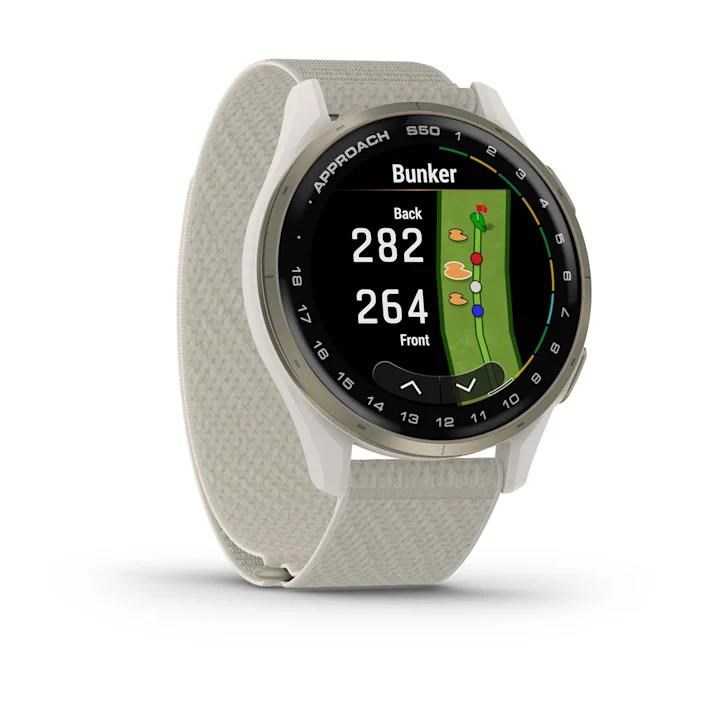 Garmin Approach S50 GPS Golfuhr, ivory nylon/cream gold aluminium