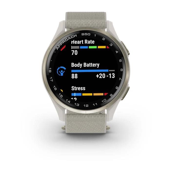 Garmin Approach S50 GPS Golfuhr, ivory nylon/cream gold aluminium