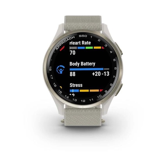 Garmin Approach S50 GPS Golfuhr, ivory nylon/cream gold aluminium