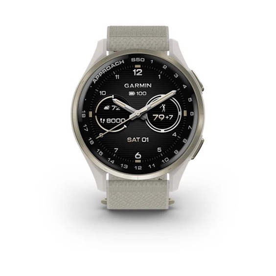 Garmin Approach S50 GPS Golfuhr, ivory nylon/cream gold aluminium