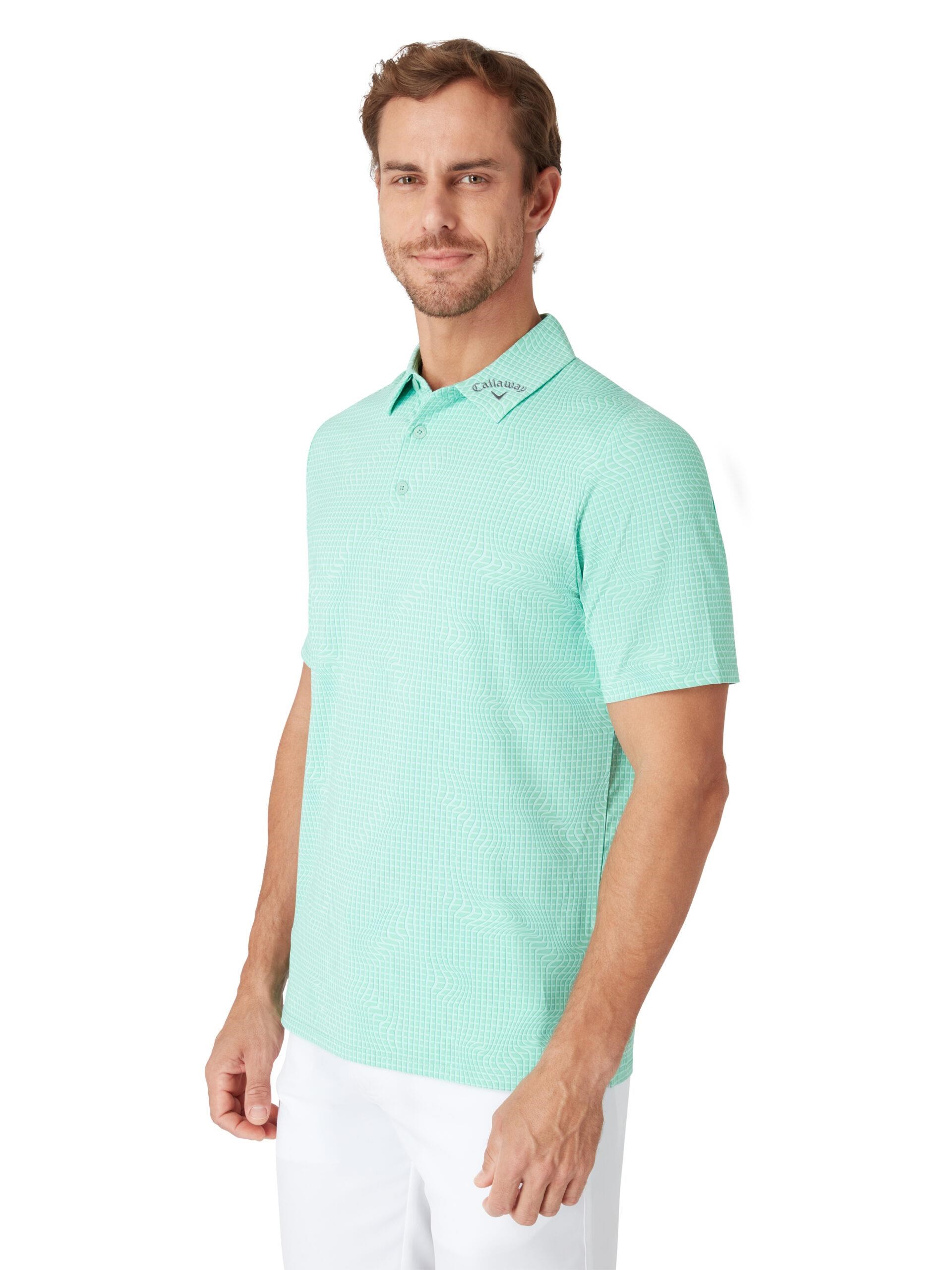 Callaway Warped Gingham Print Herren Poloshirt, neptune green
