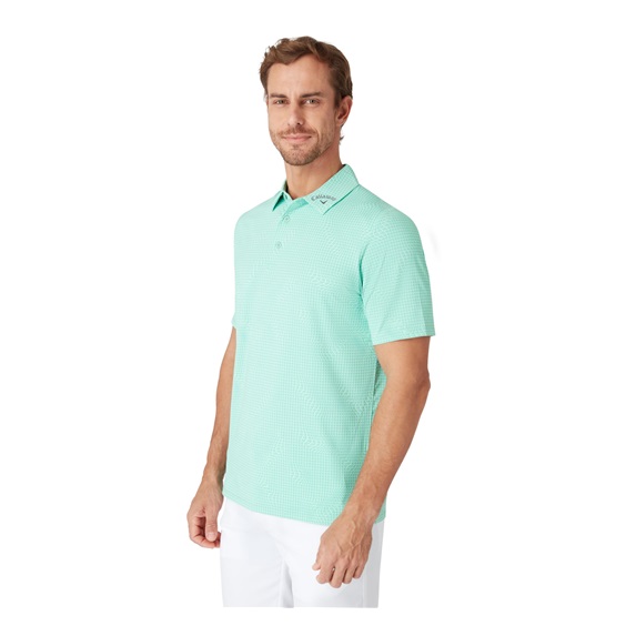 Callaway Warped Gingham Print Herren Poloshirt, neptune green