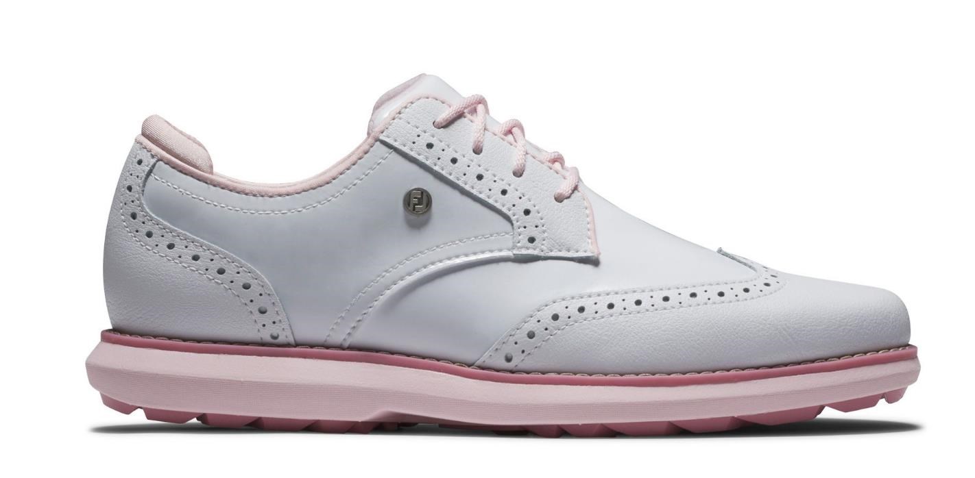 FootJoy Traditions Spikeless Damen Golfschuhe, weiss/rosa