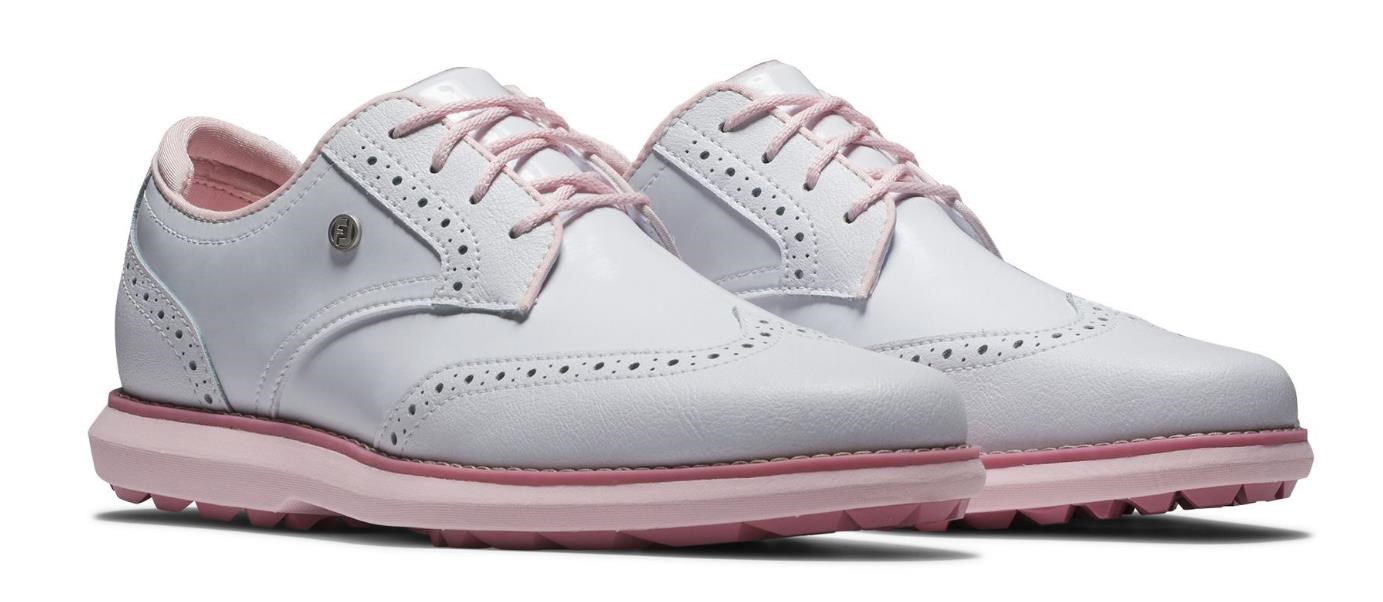 FootJoy Traditions Spikeless Damen Golfschuhe, weiss/rosa