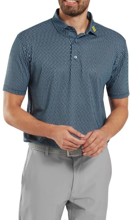 FootJoy Wiggle Print Lisle Herren Poloshirt, dunkelblau/grau/weiss
