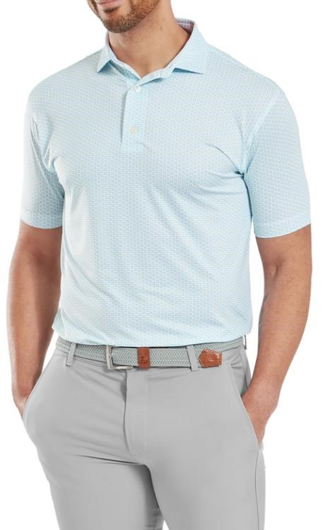 FootJoy Houndstooth Geo Lisle Herren Poloshirt, weiss/blau