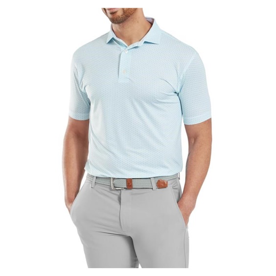 FootJoy Houndstooth Geo Lisle Herren Poloshirt, weiss/blau