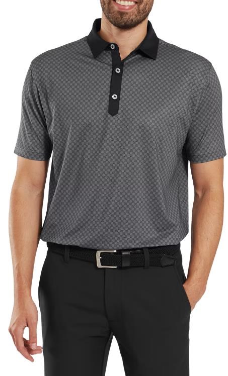 FootJoy Checker Print Lisle Herren Poloshirt, schwarz/weiss