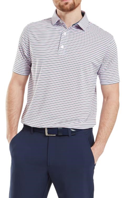 FootJoy Balance Stripe Lisle Herren Poloshirt, blau/weiss/rosa