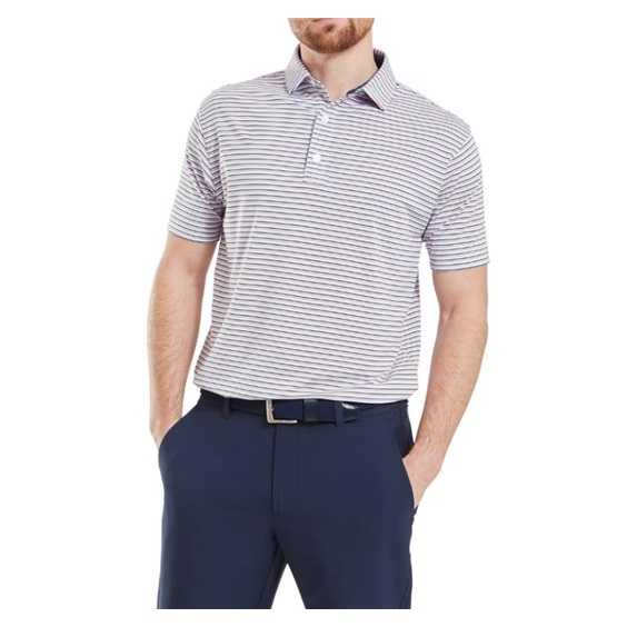 FootJoy Balance Stripe Lisle Herren Poloshirt, blau/weiss/rosa