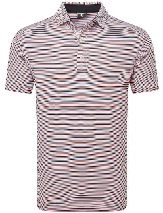FootJoy Balance Stripe Lisle Herren Poloshirt, white/black/hibiscus/flint