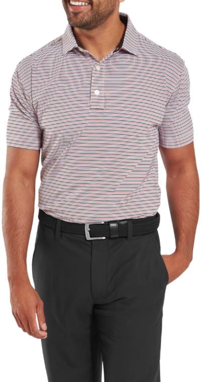 FootJoy Balance Stripe Lisle Herren Poloshirt, white/black/hibiscus/flint
