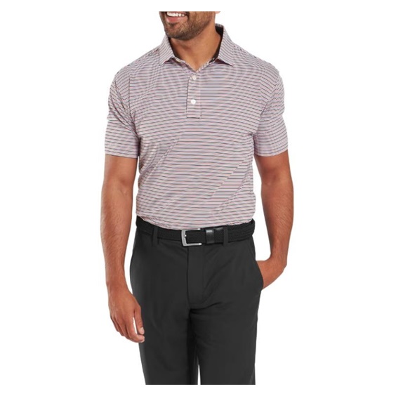 FootJoy Balance Stripe Lisle Herren Poloshirt, white/black/hibiscus/flint