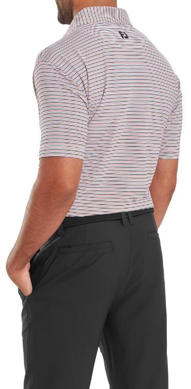 FootJoy Balance Stripe Lisle Herren Poloshirt, white/black/hibiscus/flint