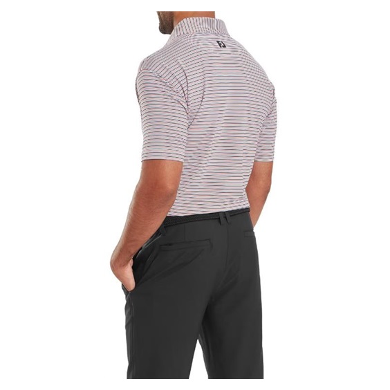 FootJoy Balance Stripe Lisle Herren Poloshirt, white/black/hibiscus/flint