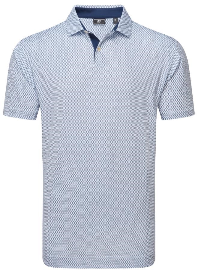 FootJoy Irongate Print Lisle Herren Poloshirt, weiss/dunkelblau