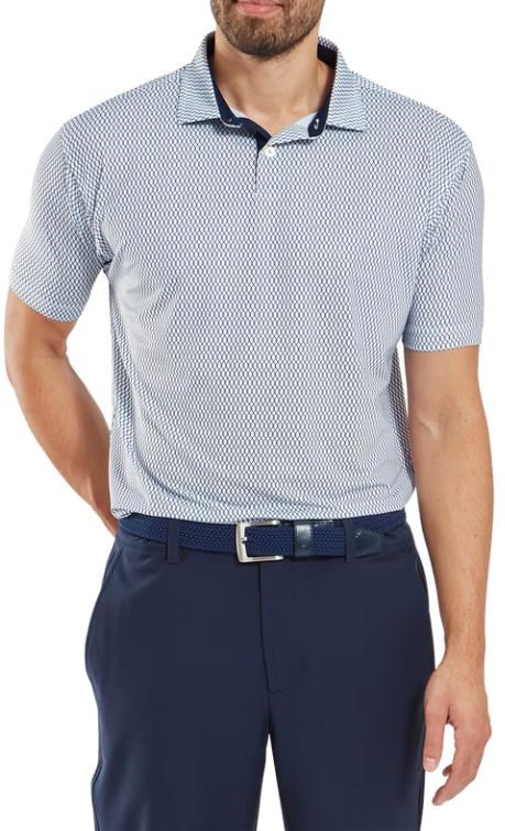 FootJoy Irongate Print Lisle Herren Poloshirt, weiss/dunkelblau