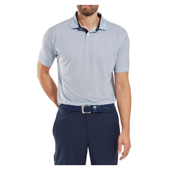 FootJoy Irongate Print Lisle Herren Poloshirt, weiss/dunkelblau