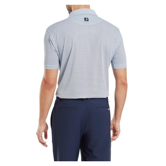 FootJoy Irongate Print Lisle Herren Poloshirt, weiss/dunkelblau