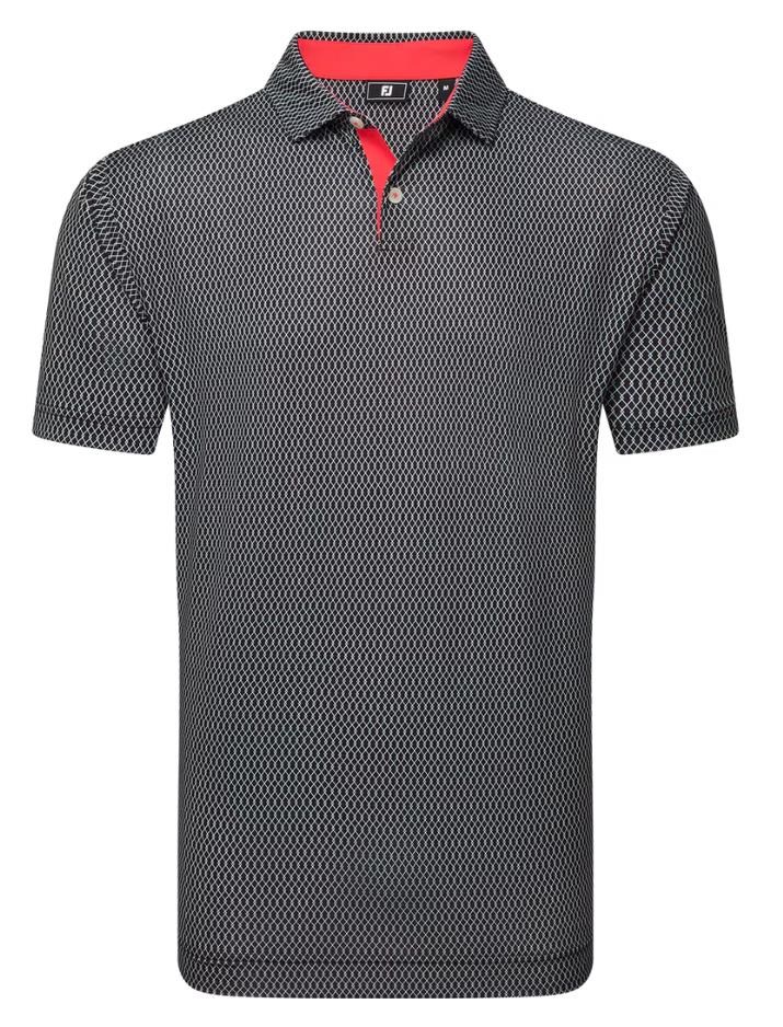 FootJoy Irongate Print Lisle Herren Poloshirt, schwarz/weiss