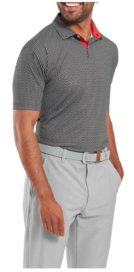 FootJoy Irongate Print Lisle Herren Poloshirt, schwarz/weiss