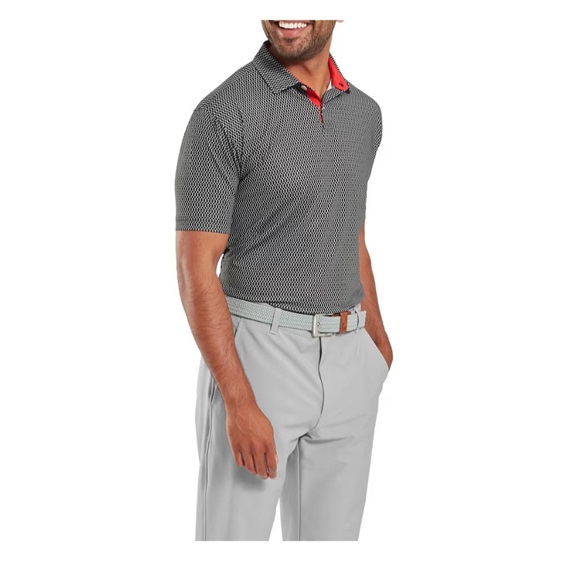 FootJoy Irongate Print Lisle Herren Poloshirt, schwarz/weiss