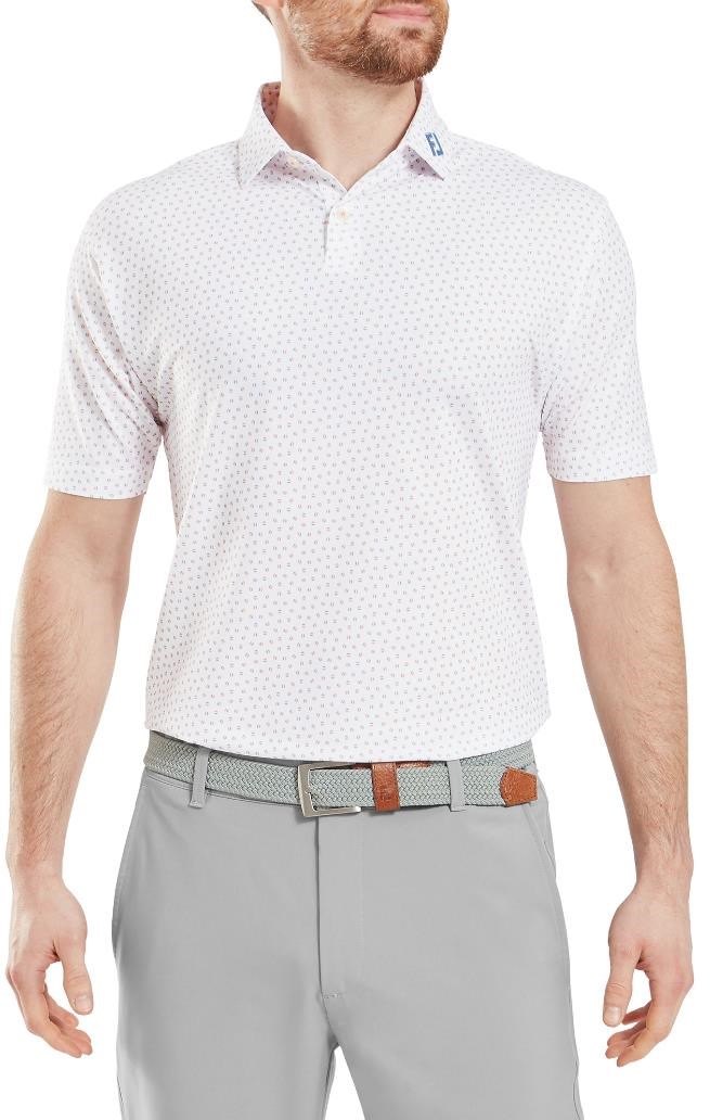 FootJoy Bounce Print Pique Herren Polo, white/orange/blue jay