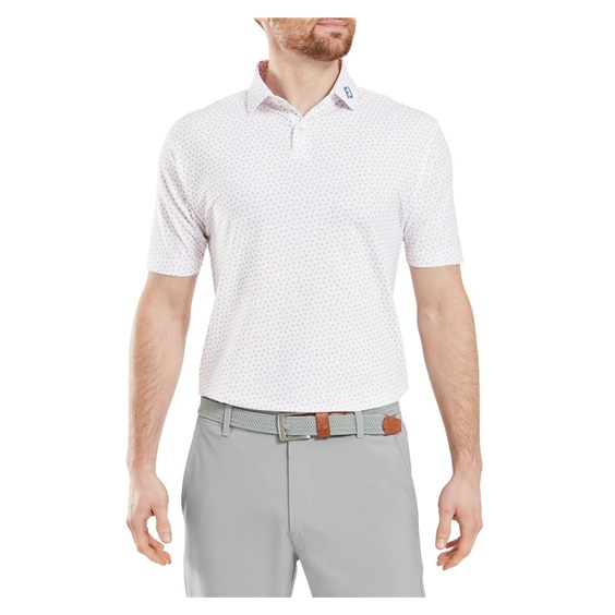 FootJoy Bounce Print Pique Herren Polo, white/orange/blue jay