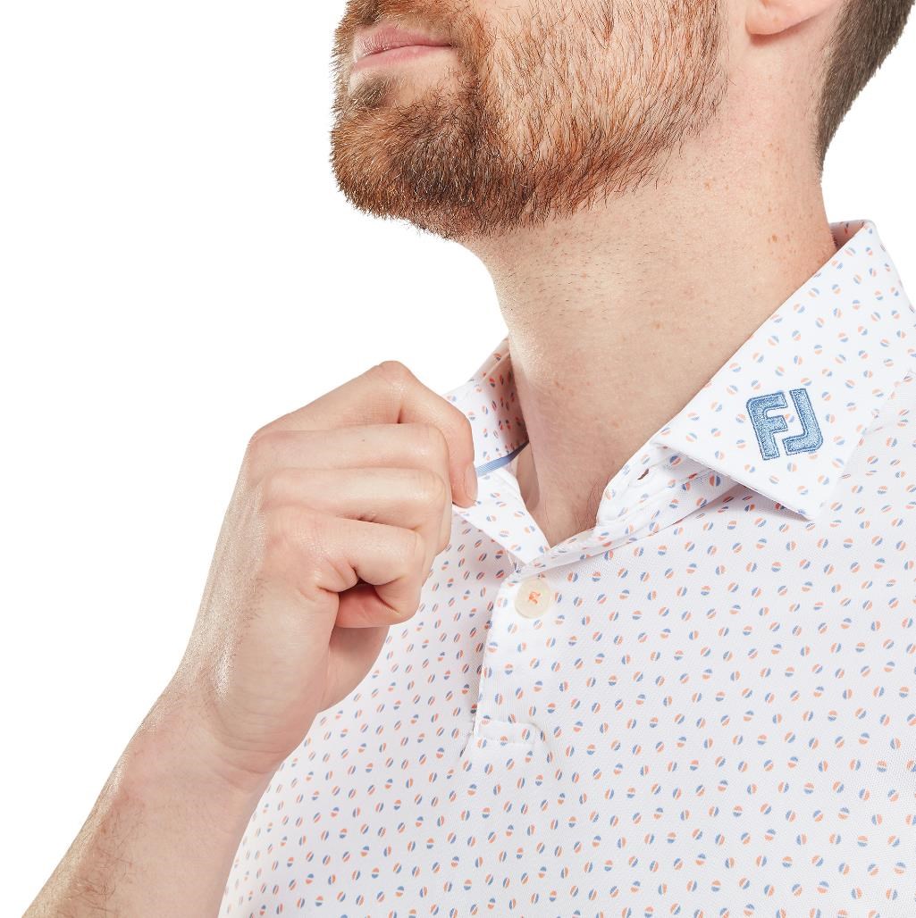 FootJoy Bounce Print Pique Herren Polo, white/orange/blue jay