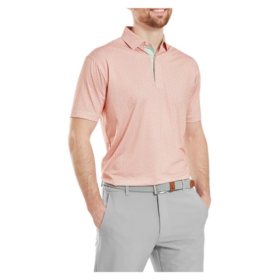 FootJoy Citrus Print Lisle Herren Poloshirt, orange/hellgrün