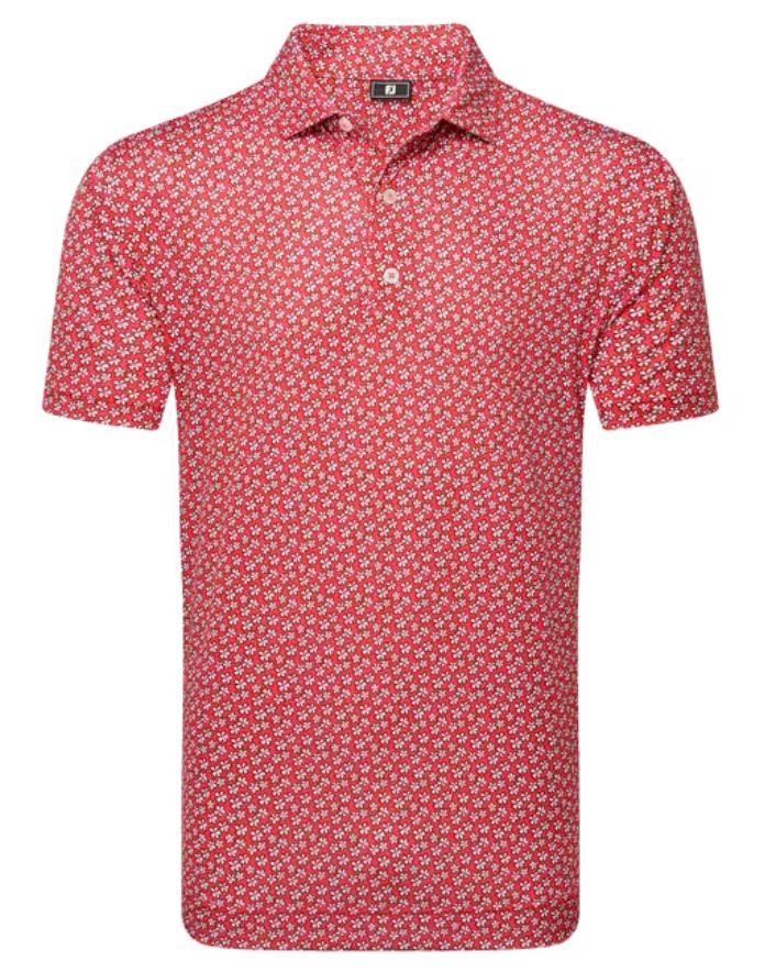 FootJoy Floral Sketch Print Herren Poloshirt, white/hibiscus
