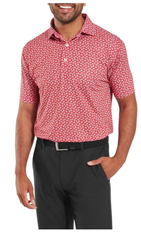 FootJoy Floral Sketch Print Herren Poloshirt, white/hibiscus