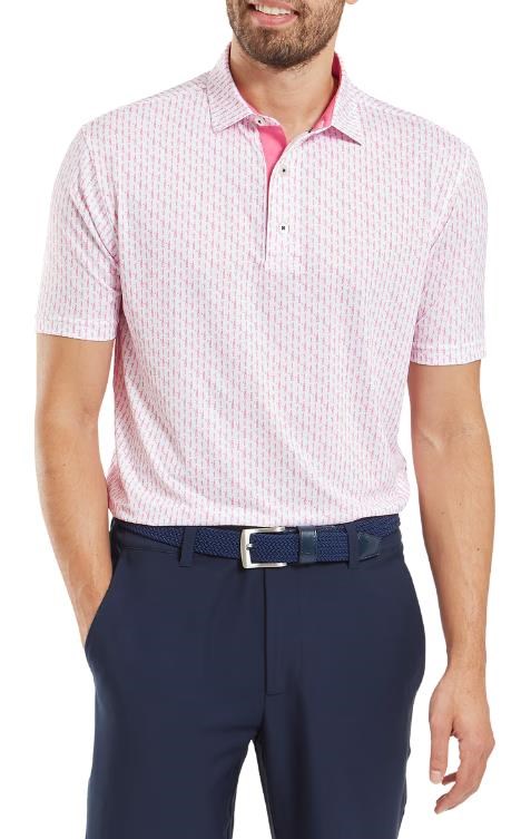 FootJoy Figure Print Lisle Herren Poloshirt, weiss/rosa