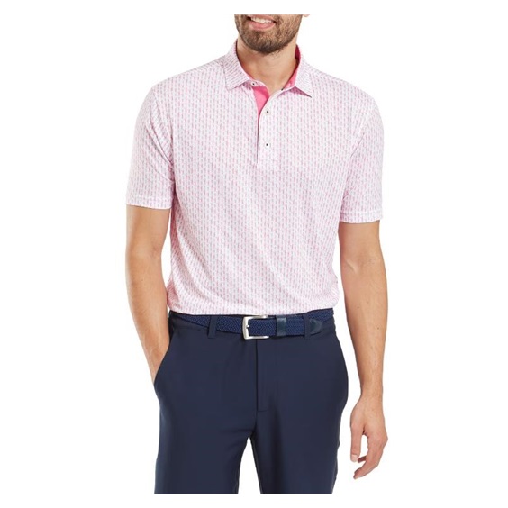 FootJoy Figure Print Lisle Herren Poloshirt, weiss/rosa
