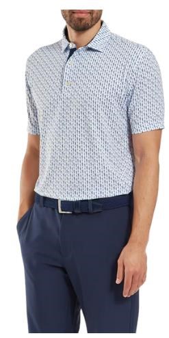 FootJoy Figure Print Lisle Herren Poloshirt, weiss/dunkelblau