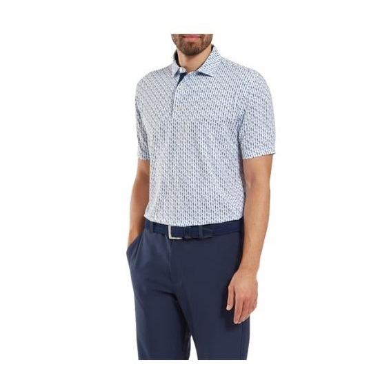 FootJoy Figure Print Lisle Herren Poloshirt, weiss/dunkelblau