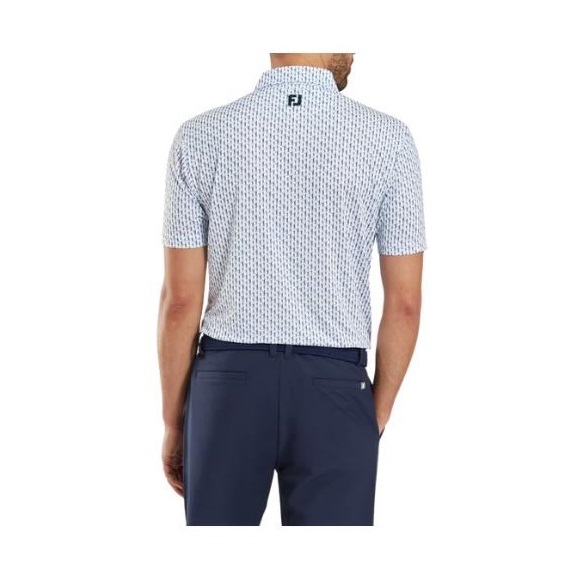 FootJoy Figure Print Lisle Herren Poloshirt, weiss/dunkelblau