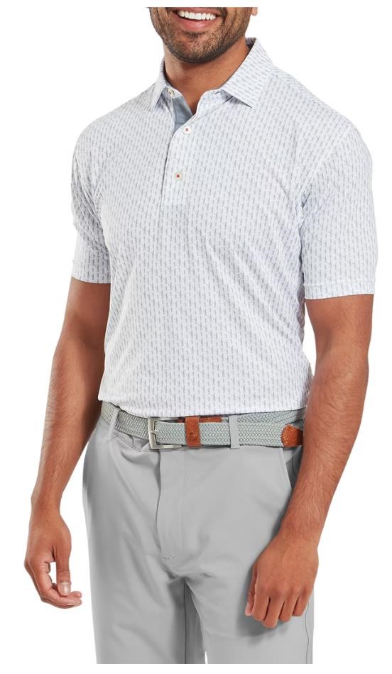 FootJoy Figure Print Lisle Herren Poloshirt, white/flint