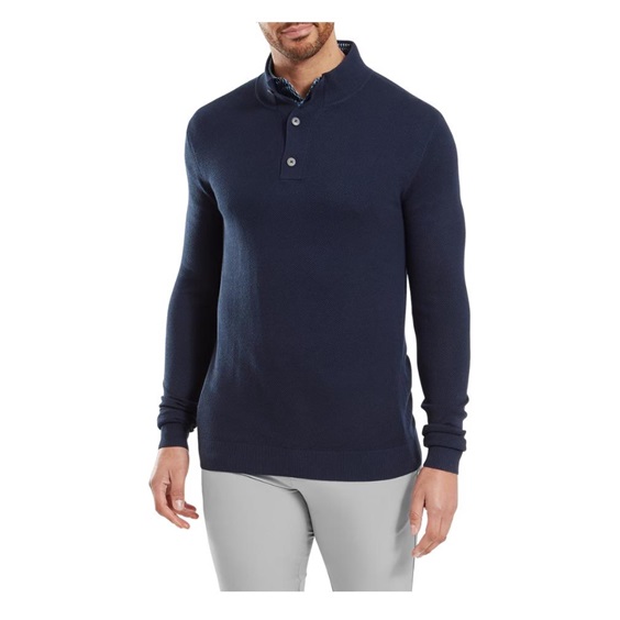 FootJoy Drirelease Button Placket Herren Knopfleisten Pullover, dark denim