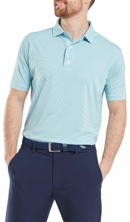 FootJoy Micro Feeder Stripe Lisle Herren Poloshirt, blau/weiss