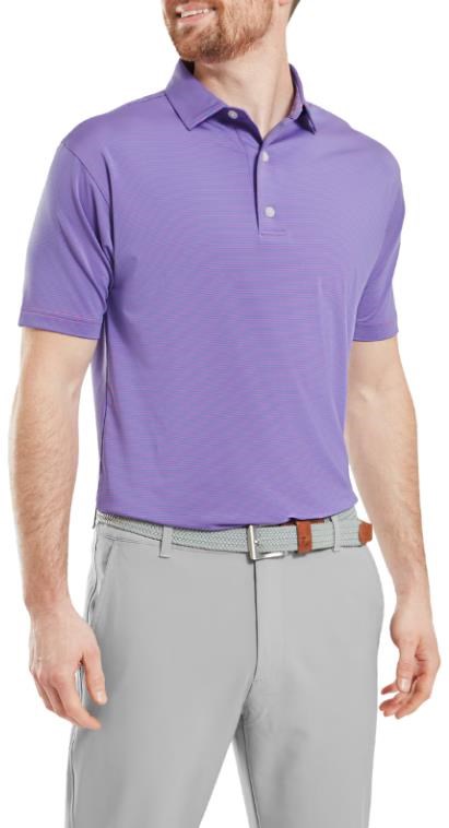 FootJoy Micro Feeder Stripe Lisle Herren Poloshirt, marine/pink