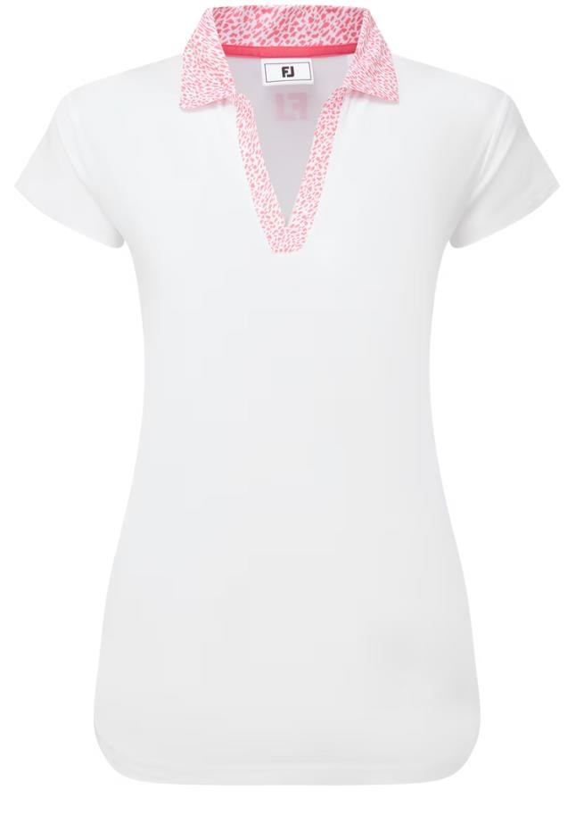 FootJoy Cap Sleeve Print Trim Lisle Damen Poloshirt, weiss/rosa