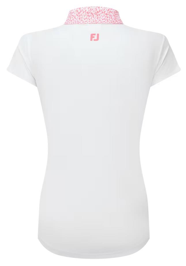 FootJoy Cap Sleeve Print Trim Lisle Damen Poloshirt, weiss/rosa