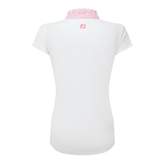 FootJoy Cap Sleeve Print Trim Lisle Damen Poloshirt, weiss/rosa