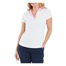 FootJoy Cap Sleeve Print Trim Lisle Damen Poloshirt, weiss/rosa
