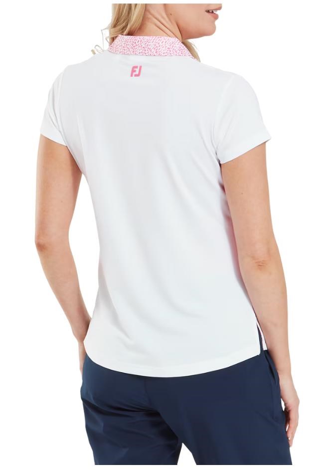 FootJoy Cap Sleeve Print Trim Lisle Damen Poloshirt, weiss/rosa